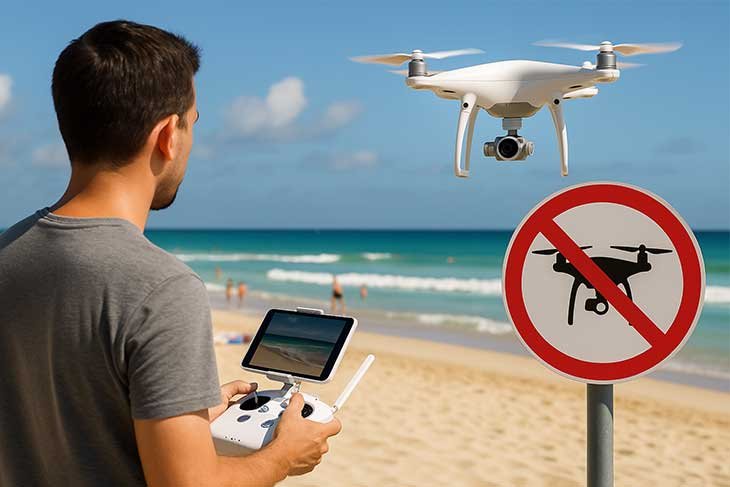 Droni virs publiskām pludmalēm. Lidošana ar dronu virs publiskajām pludmalēm