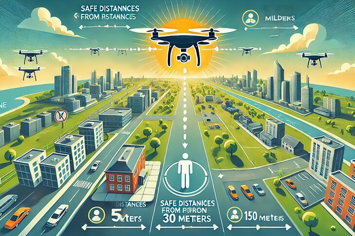 Distance no cilvēkiem un ēkām drona lidojuma laikā